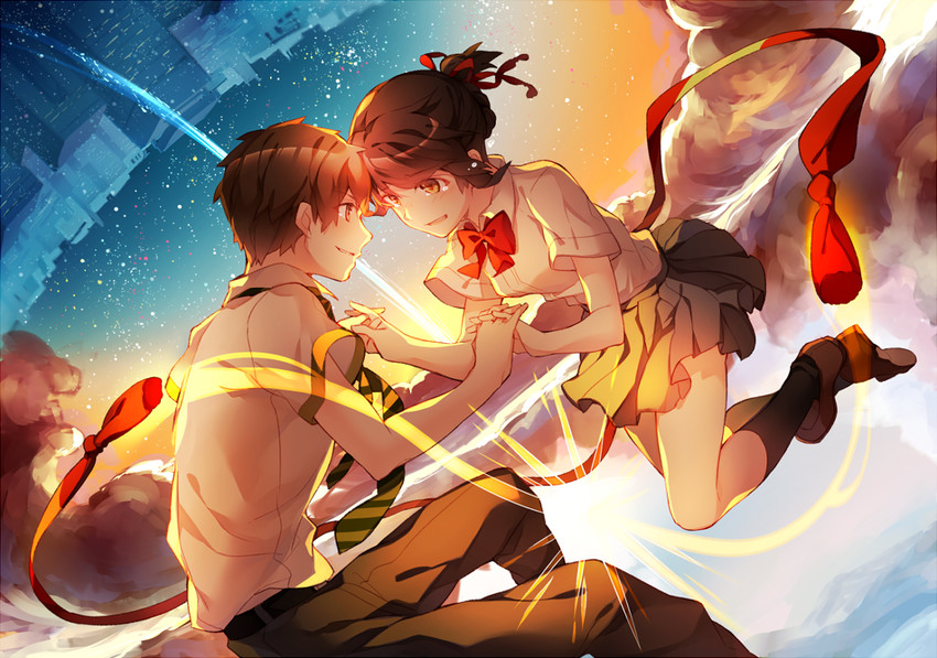 miyamizu mitsuha and tachibana taki (kimi no na wa.) drawn by hizuki_miya