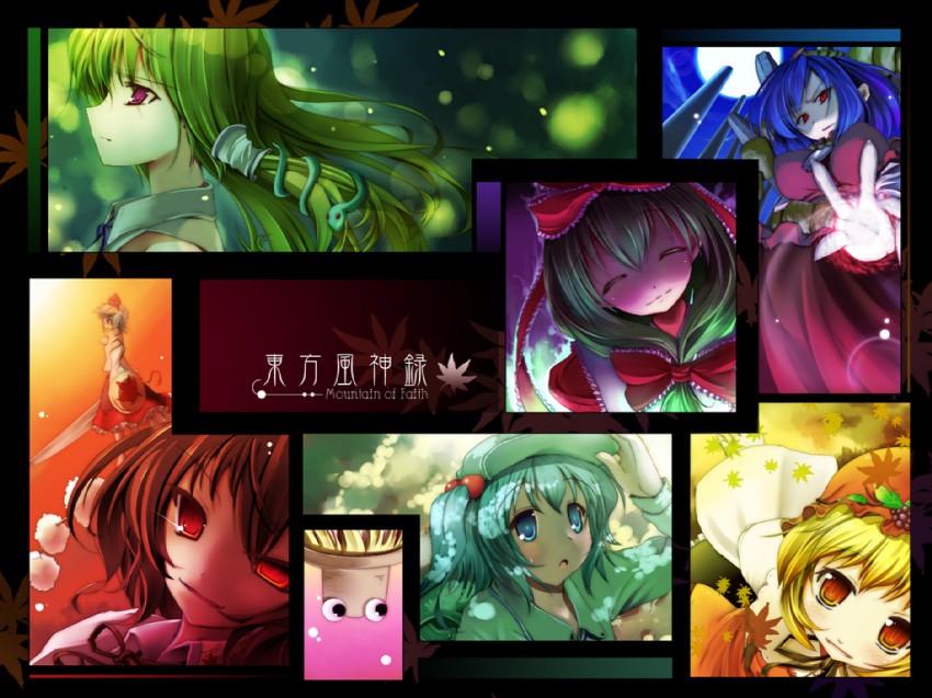 kochiya sanae, shameimaru aya, inubashiri momiji, moriya suwako, kawashiro nitori, and 3 more (touhou and 1 more) drawn by scarlet_(studioscr)