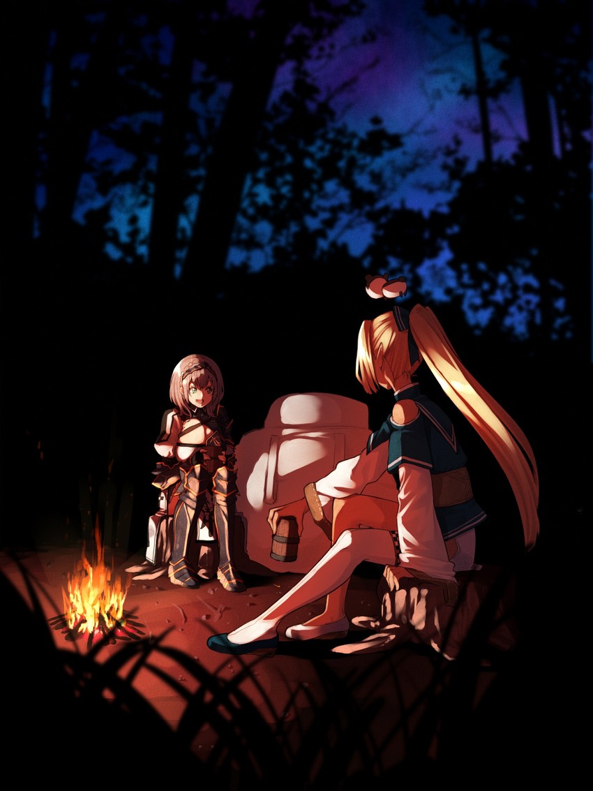 shirogane noel, shiranui flare, and kintsuba (hololive) drawn by mikan_(chipstar182)