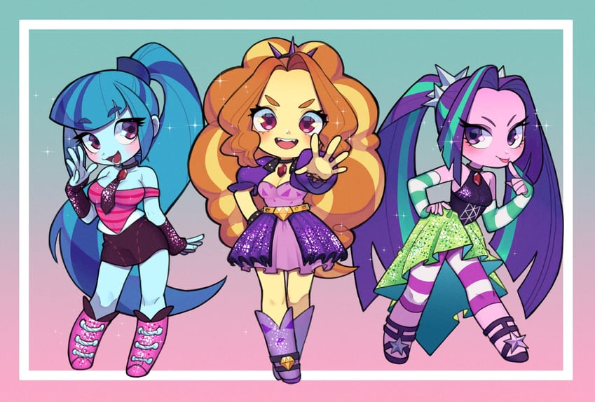 sonata dusk, adagio dazzle, and aria blaze (my little pony and 2 more) drawn by ikirunosindo