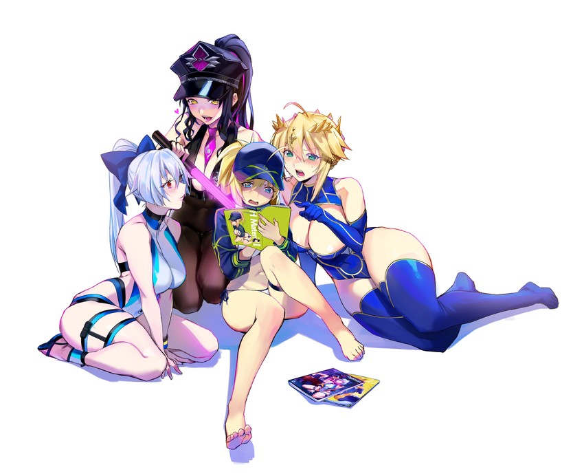 artoria pendragon, tomoe gozen, sessyoin kiara, and mysterious heroine xx (fate and 1 more) drawn by milin_(orange_maru)