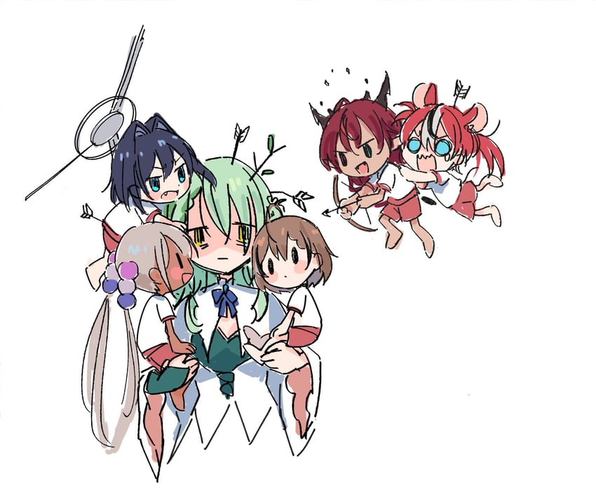 ouro kronii, nanashi mumei, hakos baelz, ceres fauna, irys, and 1 more (hololive and 1 more) drawn by kisuu_(oddnumberr_)