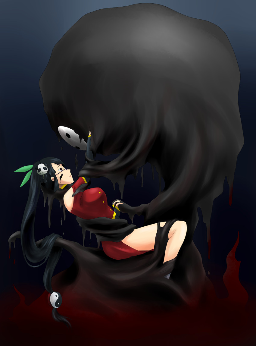 litchi faye ling, arakune, and lao jiu (blazblue) drawn by sorana
