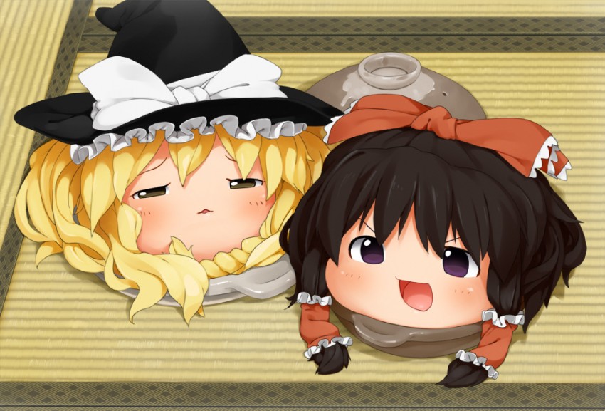 hakurei reimu and kirisame marisa (touhou) drawn by kaisen_chuui
