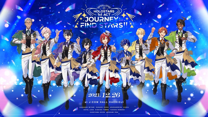 kageyama shien, astel leda, hanasaki miyabi, kanade izuru, aragami oga, and 4 more (holostars) drawn by xia_(ryugo)
