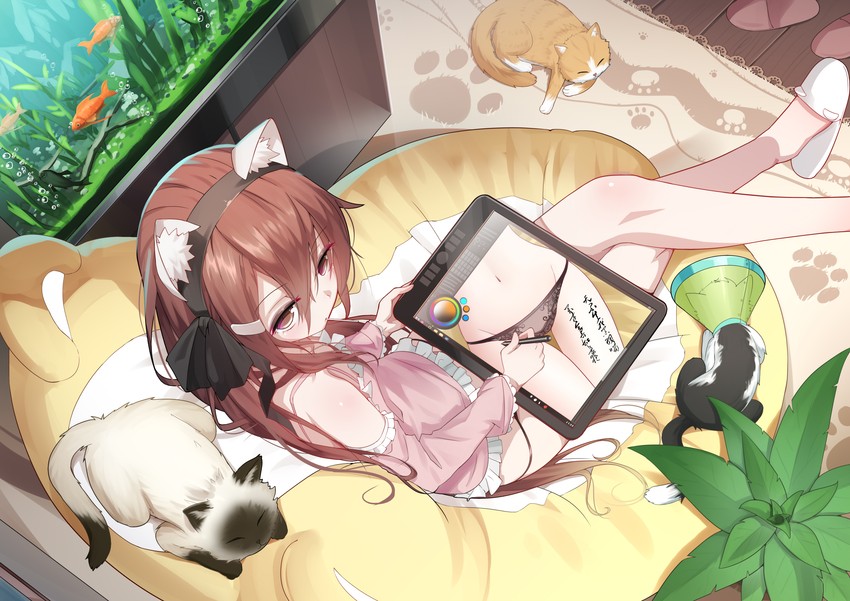 kurohanya and shione (original) drawn by niliu_chahui and qys3