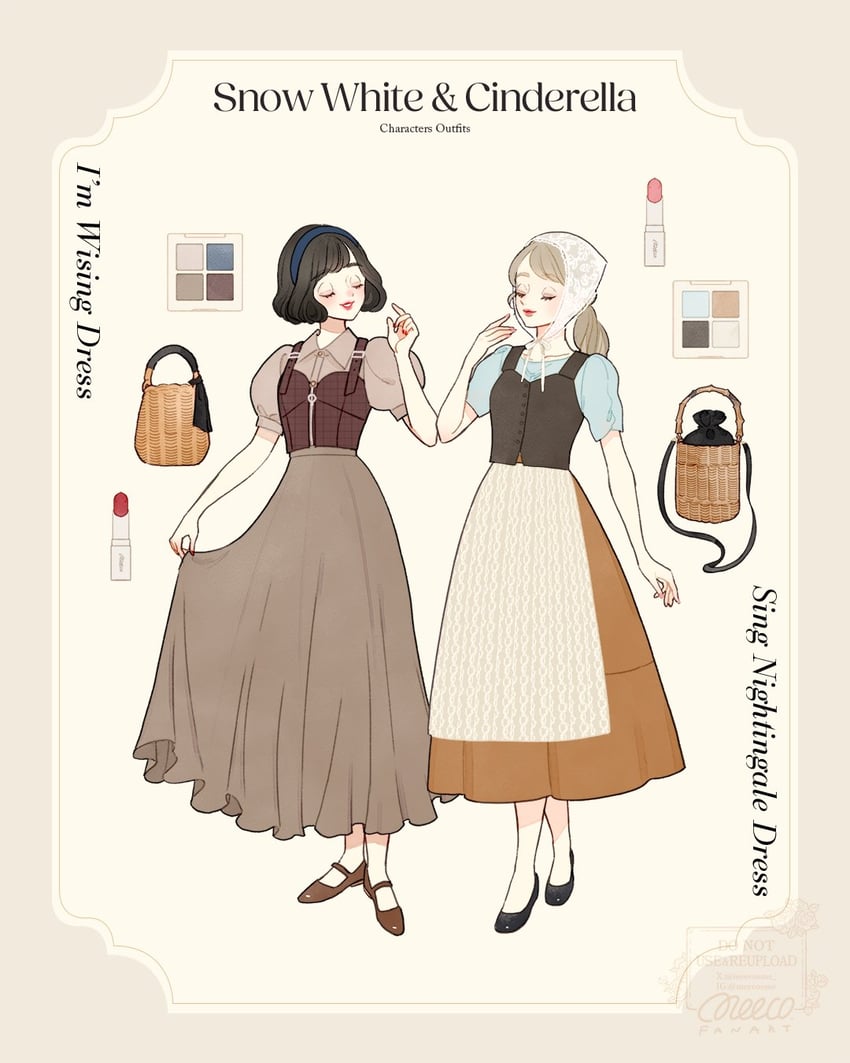 snow white and cinderella (snow white and the seven dwarfs and 2 more) drawn by meecosme