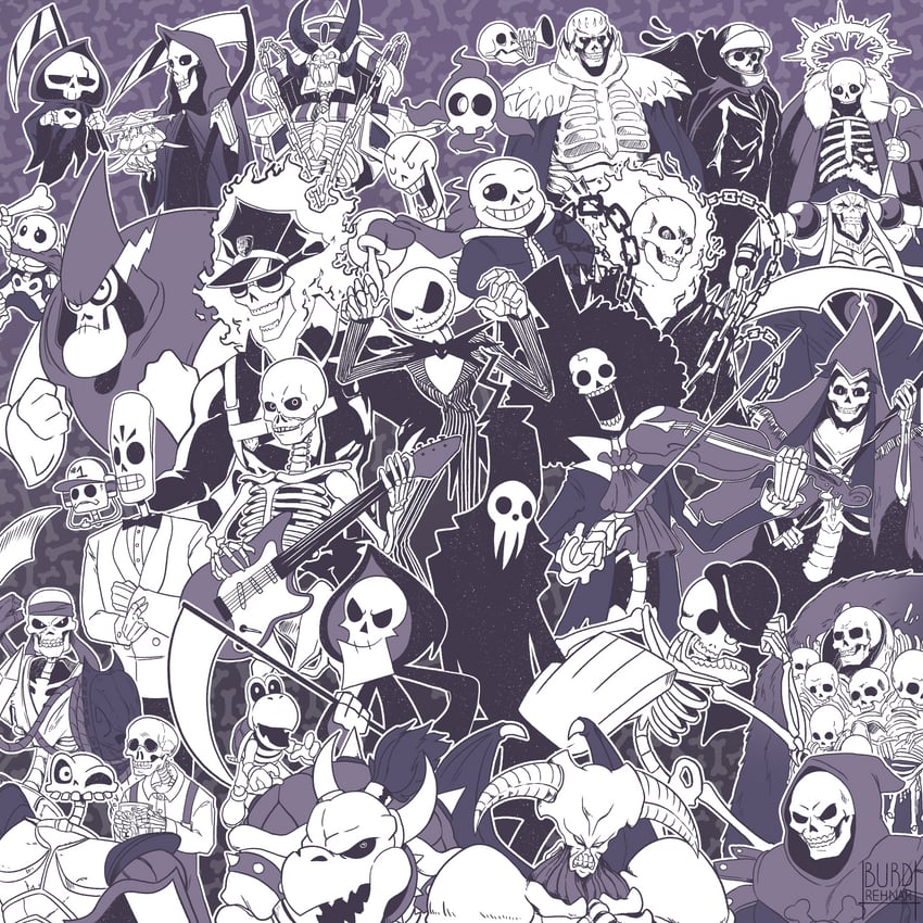 sans, brook, papyrus, duskull, ainz ooal gown, and 22 more (pokemon and 31 more) drawn by burdrehnar