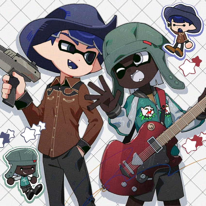 inkling player character and inkling boy (splatoon) drawn by hg_swdiary