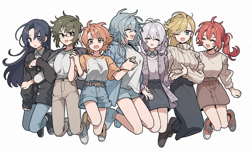 nanase riku, yotsuba tamaki, osaka sougo, izumi iori, izumi mitsuki, and 2 more (idolish7) drawn by nanman