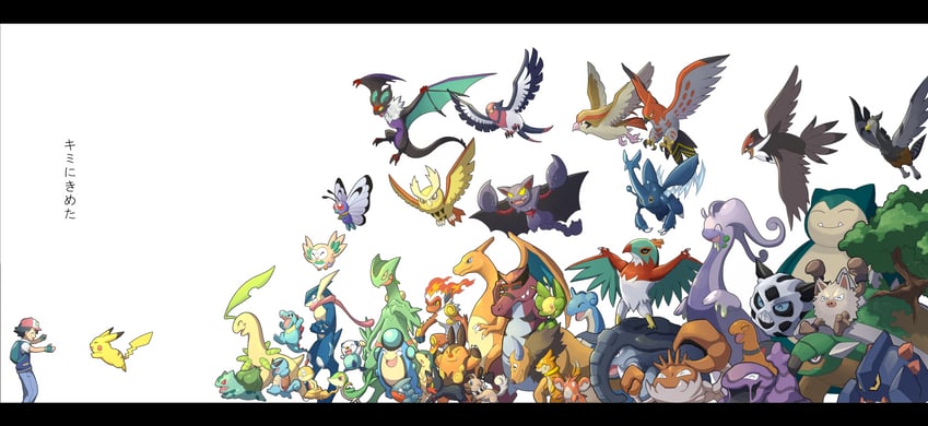 ash ketchum, rowlet, charizard, gengar, bulbasaur, and 44 more (pokemon) drawn by inosuke_(monstruo)