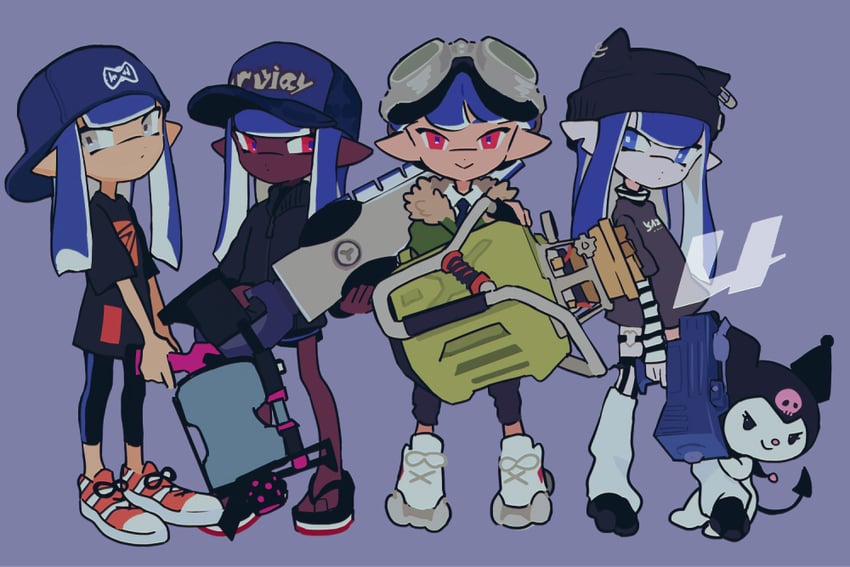inkling player character, inkling girl, inkling boy, and kuromi (splatoon and 2 more) drawn by imaikuy0