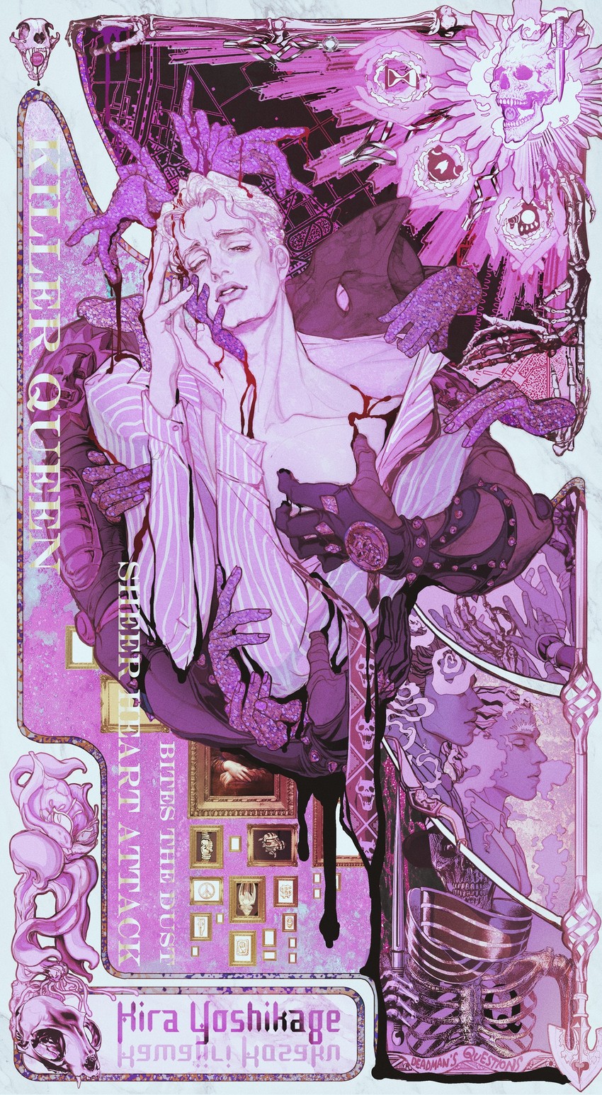 kira yoshikage, killer queen, kawajiri kosaku, stray cat, harvest, and 1 more (jojo no kimyou na bouken and 2 more) drawn by ginsky2000