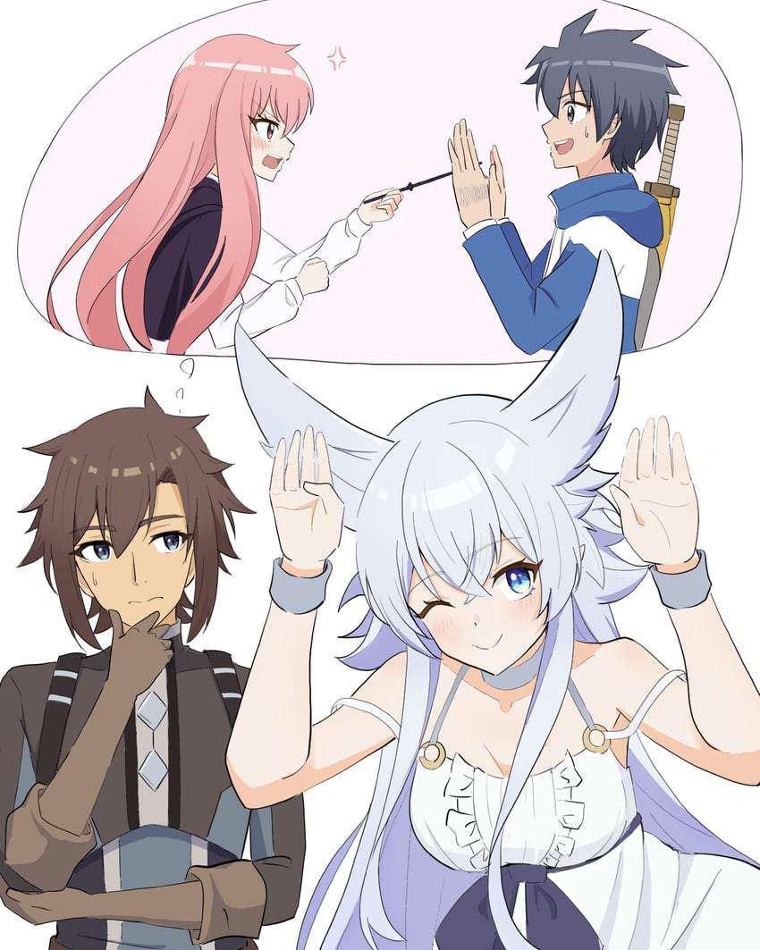 louise francoise le blanc de la valliere, hiraga saito, kugimiya rie, fenrys, hino satoshi, and 1 more (zero no tsukaima and 1 more) drawn by akure1129