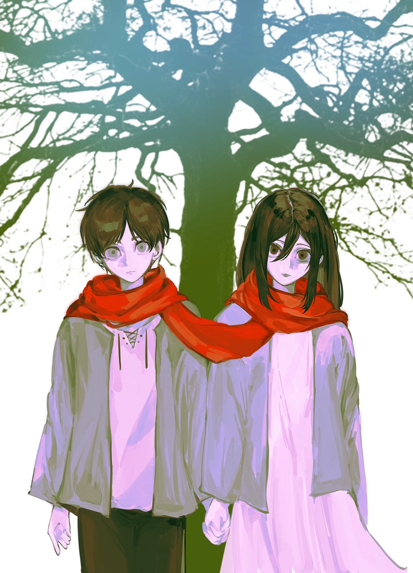mikasa ackerman and eren yeager (shingeki no kyojin) drawn by tuitangguxuanshou