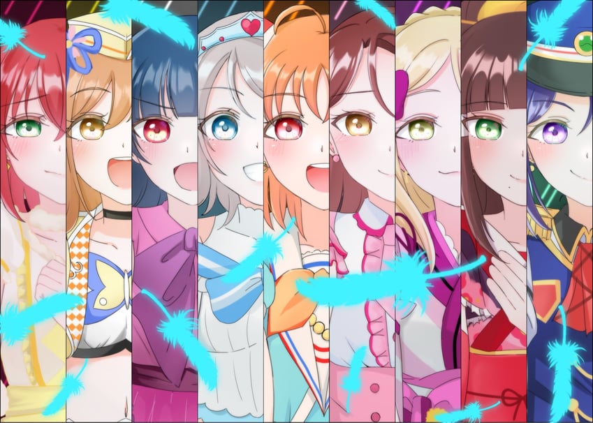 watanabe you, tsushima yoshiko, sakurauchi riko, takami chika, matsuura kanan, and 4 more (love live! and 1 more) drawn by pyaa_(aqours801)