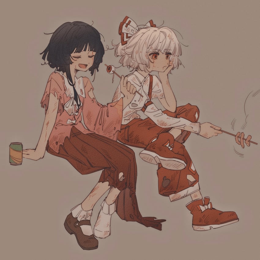 fujiwara no mokou and houraisan kaguya (touhou) drawn by ppire_(glaceppire)