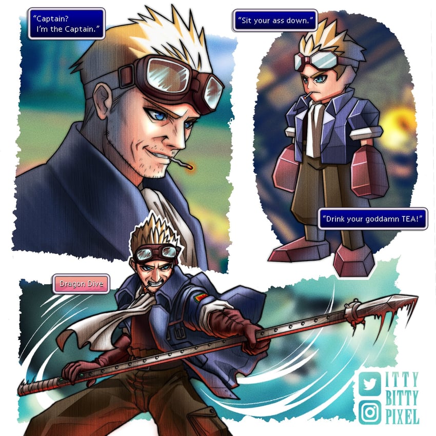 cid highwind (final fantasy and 1 more) drawn by ittybittypixel