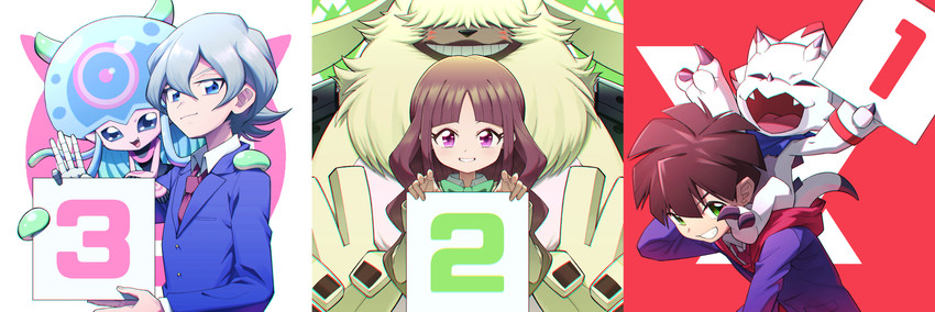 jellymon, gammamon, higashimitarai kiyoshiro, amanokawa hiro, tsukiyono ruli, and 1 more (digimon and 1 more) drawn by bbb_(fabio8552)
