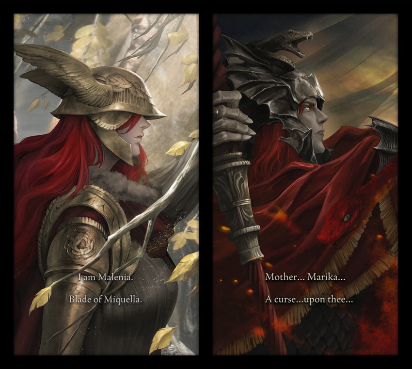 malenia blade of miquella and messmer the impaler (elden ring and 1 more) drawn by k_new187