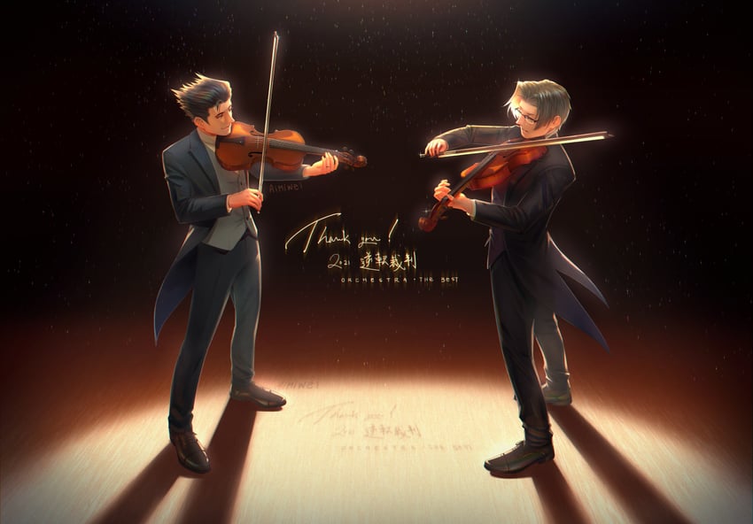 phoenix wright and miles edgeworth (ace attorney) drawn by waytooemily