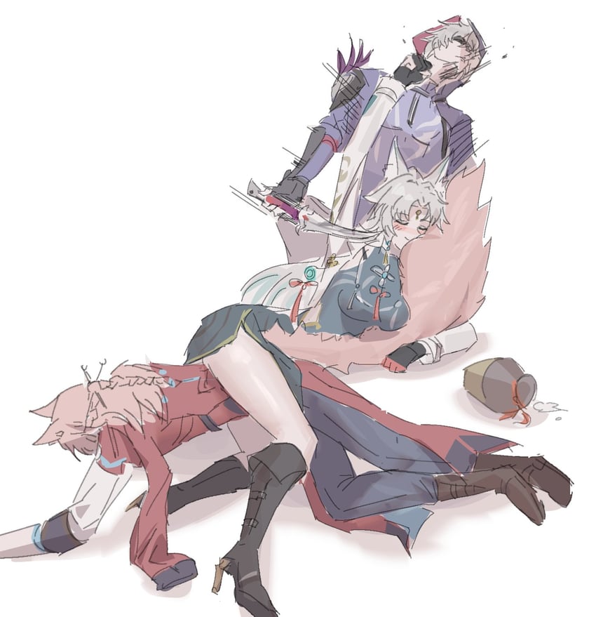 feixiao, jiaoqiu, and moze (honkai and 1 more) drawn by gnarlypzofbread