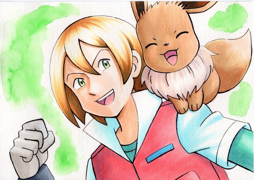 eevee and virgil (pokemon and 1 more) drawn by oka_mochi