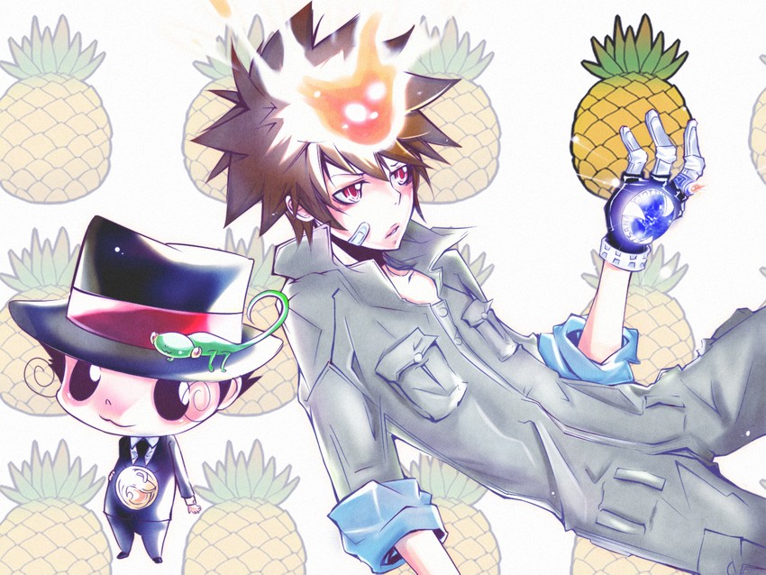 sawada tsunayoshi, reborn, and leon (katekyo hitman reborn!) drawn by teen123