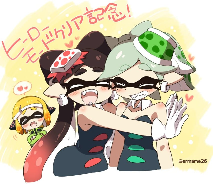 inkling player character, inkling girl, callie, marie, and agent 4 (splatoon and 1 more) drawn by eromame