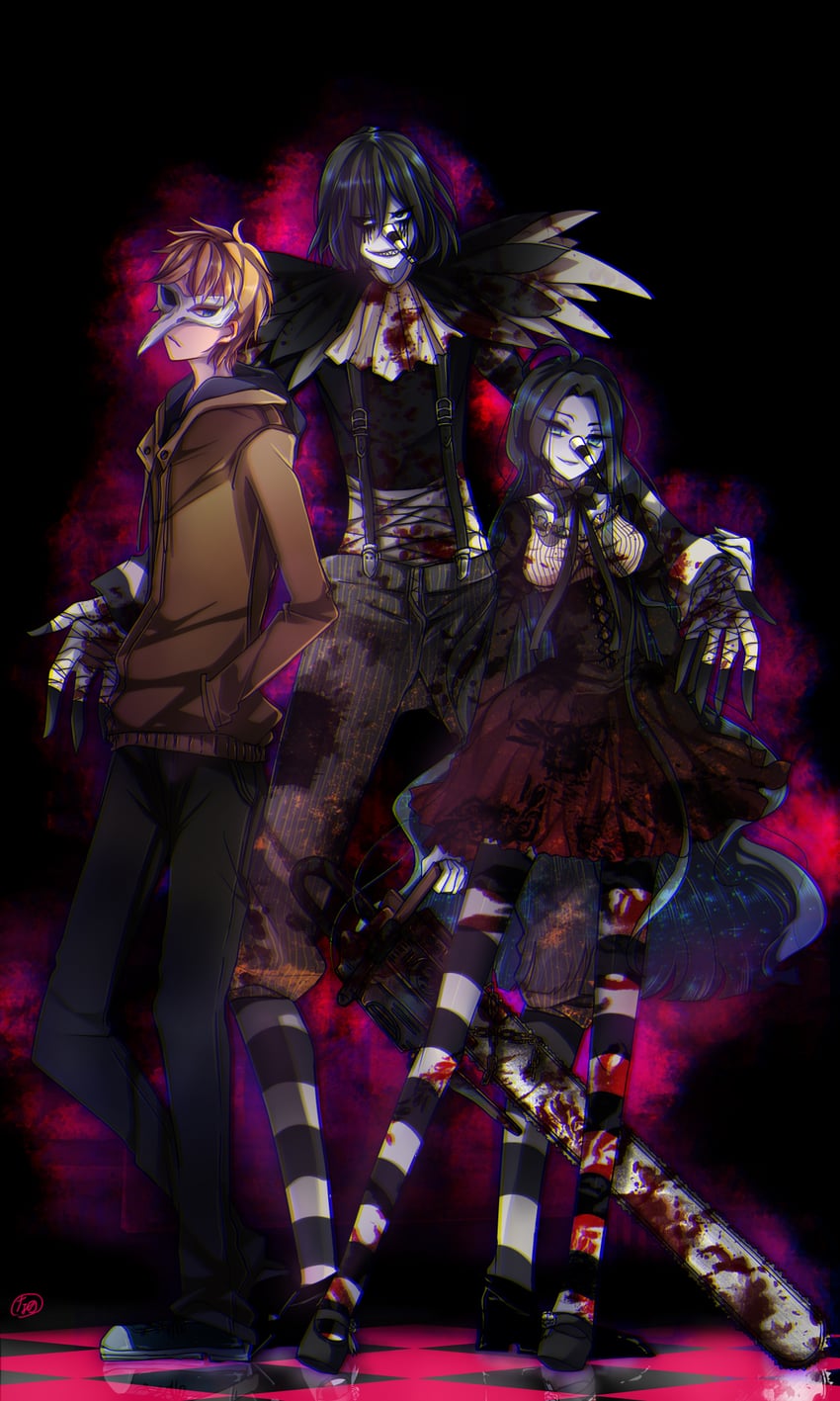 laughing jack, laughing jill, and isaac grossman (creepypasta) drawn by nano_(gatanii69)