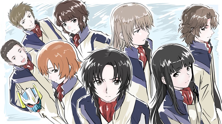 minashiro soushi, makabe kazuki, toomi maya, hazama shouko, kaname sakura, and 2 more (soukyuu no fafner) drawn by kamemushi_(hoozuki)