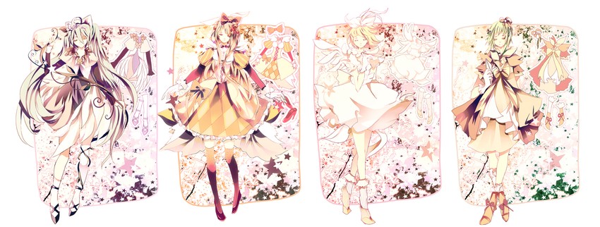 hatsune miku, kagamine rin, megurine luka, and gumi (vocaloid) drawn by rhea_(0u0)