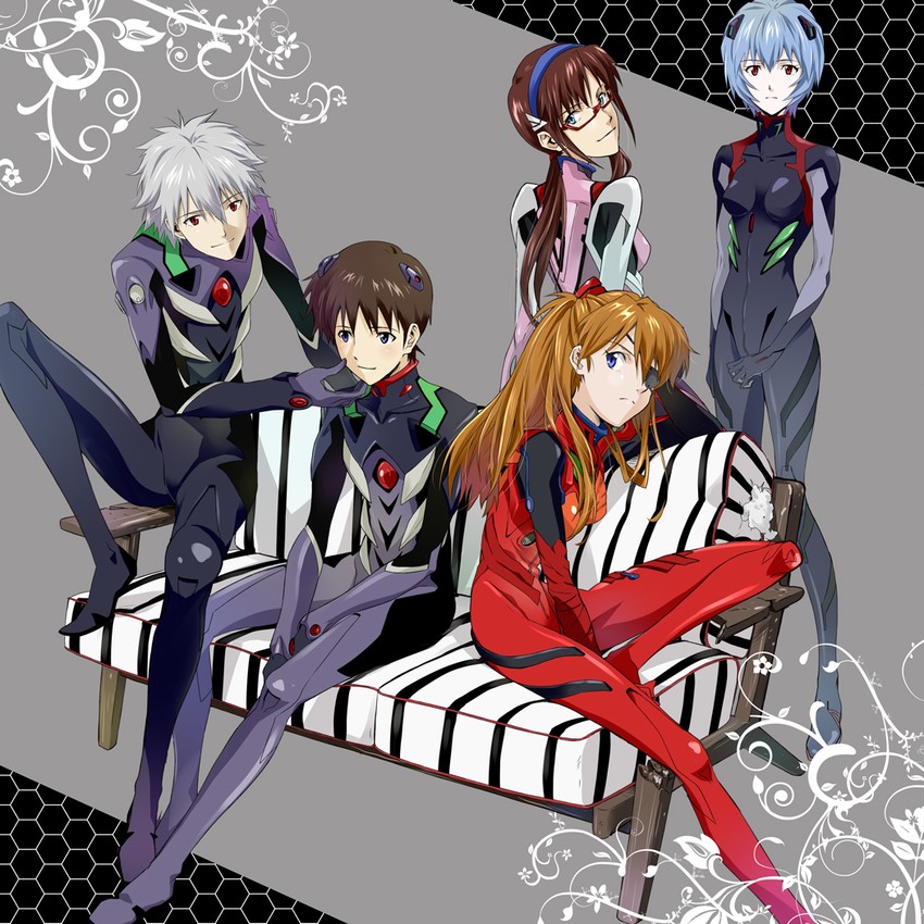 souryuu asuka langley, ayanami rei, ikari shinji, nagisa kaworu, and makinami mari illustrious (neon genesis evangelion and 2 more) drawn by naka_nohito