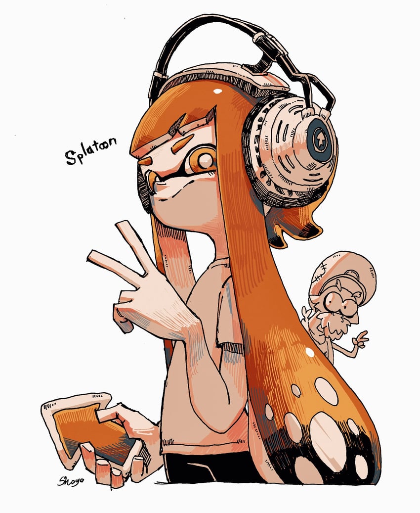 inkling player character and inkling girl (splatoon and 1 more) drawn by shogo_(shogo70449442)