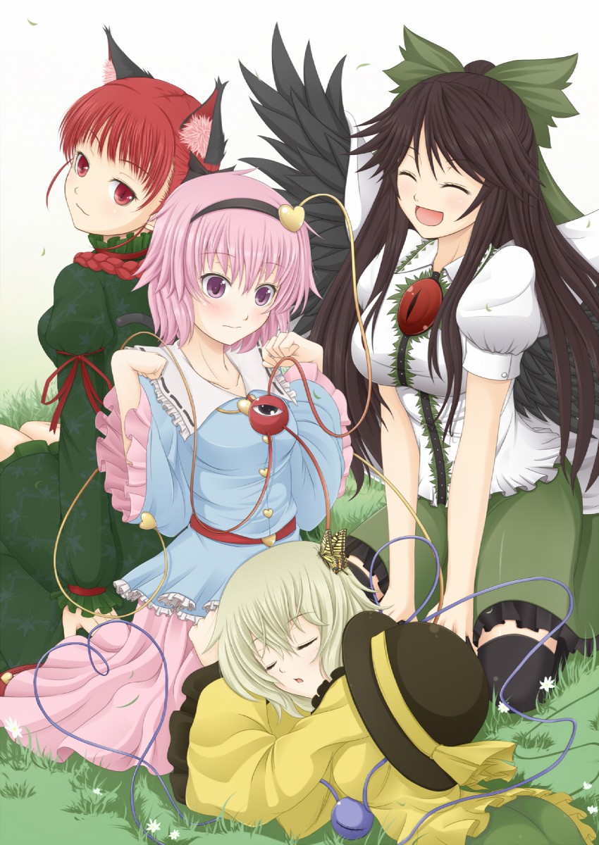 komeiji koishi, komeiji satori, kaenbyou rin, and reiuji utsuho (touhou) drawn by hero_rice