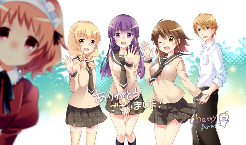 nishikawa youko, odagiri futaba, hayama teru, sonobe shino, and yamaji mitsugu (sansha san'you) drawn by arai_cherry
