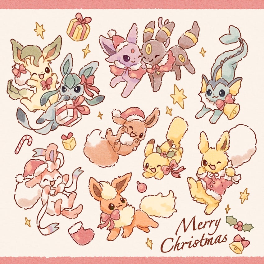 pikachu, eevee, sylveon, umbreon, glaceon, and 5 more (pokemon) drawn by mofucoffee