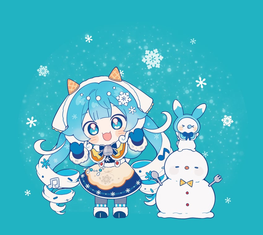 hatsune miku, yuki miku, and rabbit yukine (vocaloid) drawn by inomo_(qimoshu)