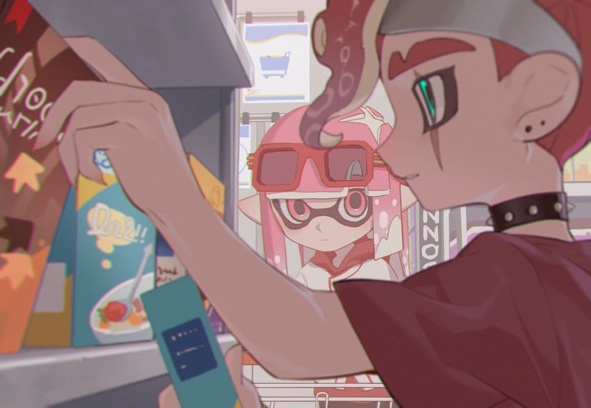 inkling player character, inkling girl, octoling player character, and octoling boy (splatoon) drawn by namazuoku