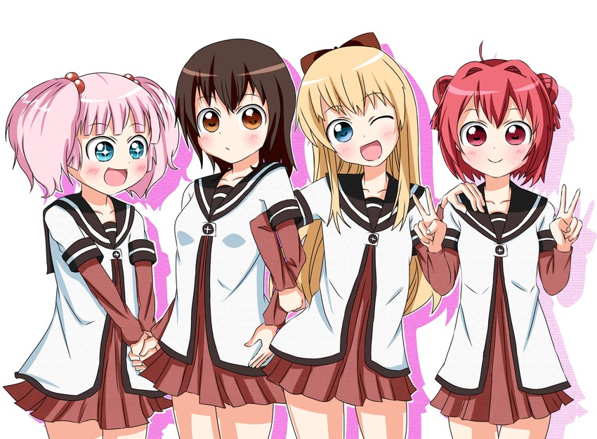 toshinou kyouko, akaza akari, funami yui, and yoshikawa chinatsu (yuruyuri) drawn by kokoroma