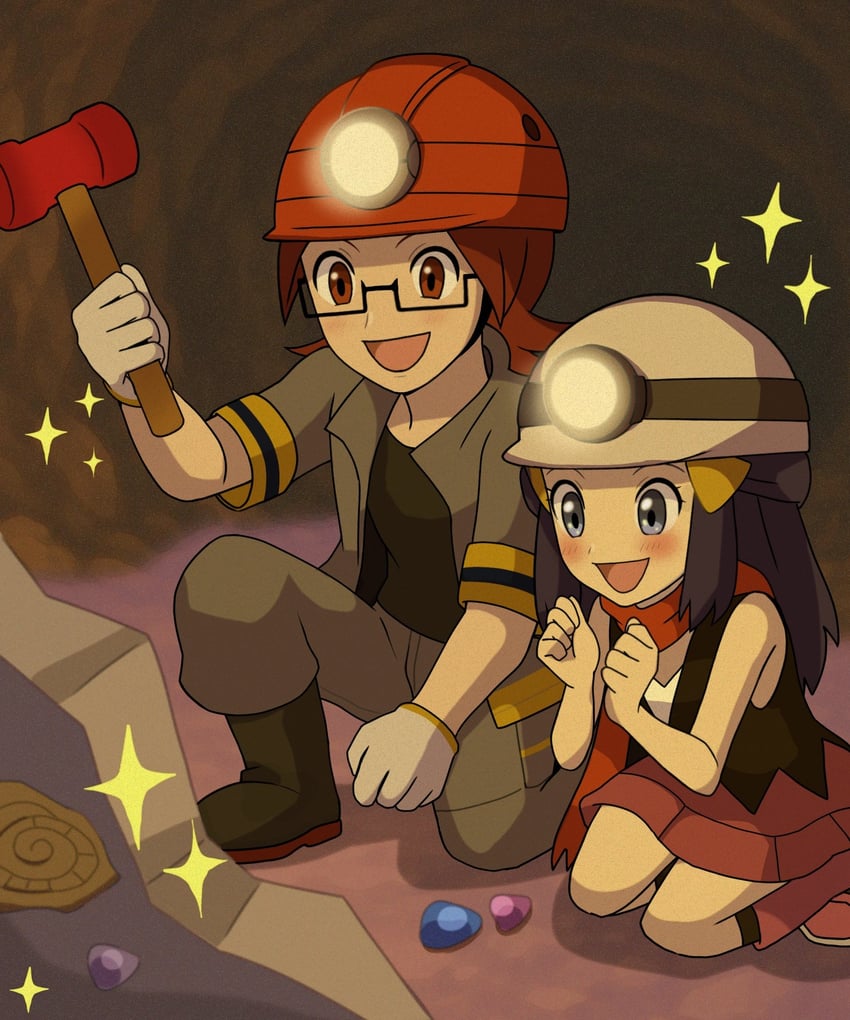 dawn and roark (pokemon and 1 more) drawn by nakikot_t