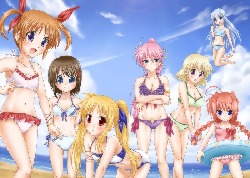 fate testarossa, takamachi nanoha, yagami hayate, vita, signum, and 2 more (lyrical nanoha and 2 more) drawn by shinozuki_takumi
