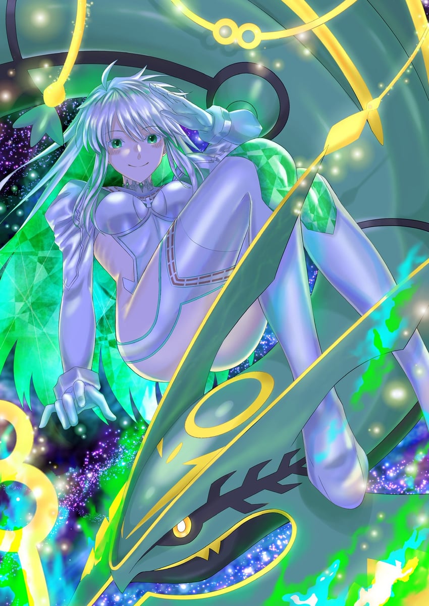 rayquaza, kukulkan, and mega rayquaza (fate and 2 more) drawn by w8ukg2