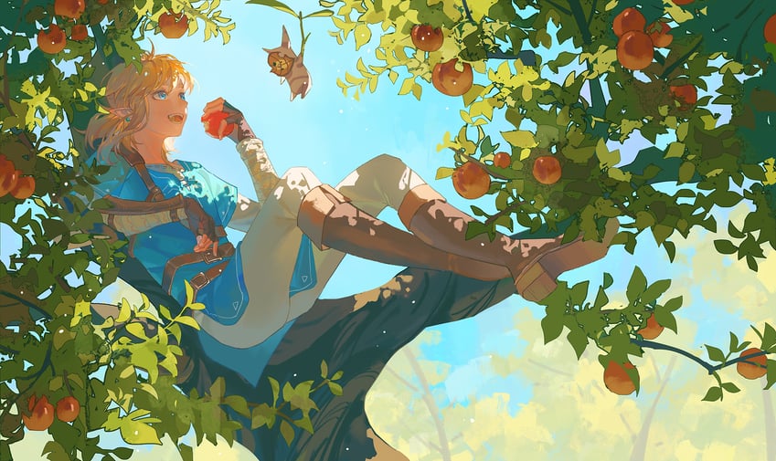 link and korok (the legend of zelda and 1 more) drawn by gejiandenghuo