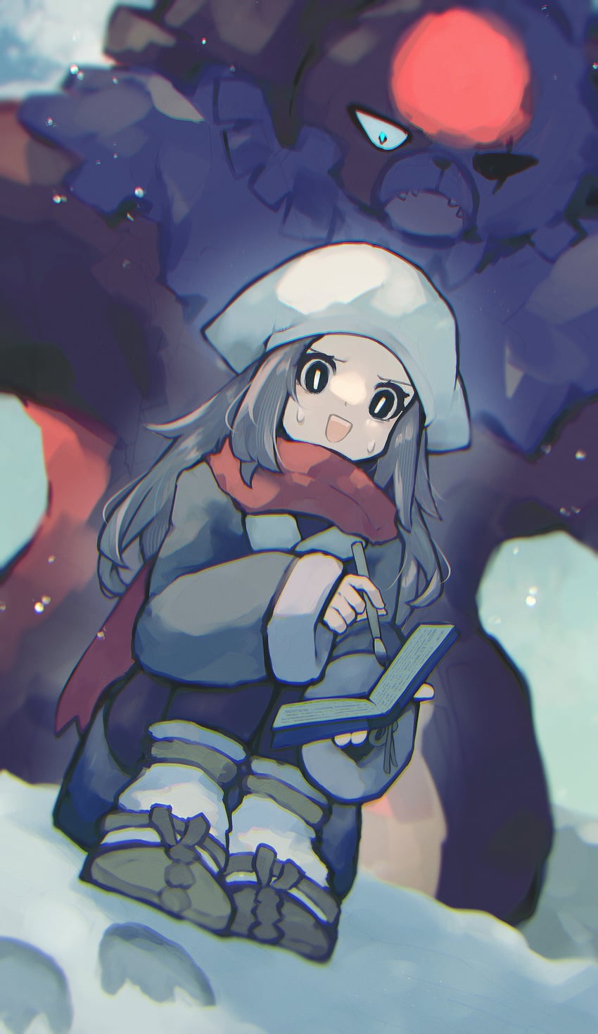 akari, ursaluna, and bloodmoon ursaluna (pokemon and 1 more) drawn by asatte_3z