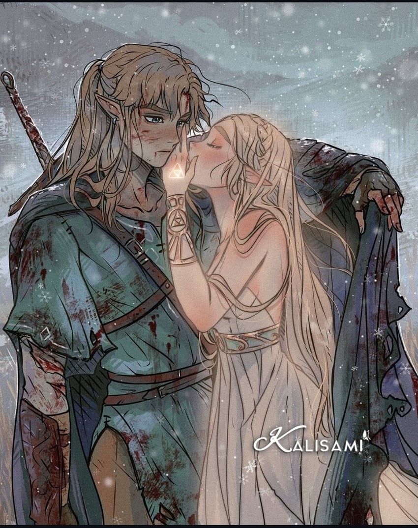 link and princess zelda (the legend of zelda and 1 more) drawn by kalisami1