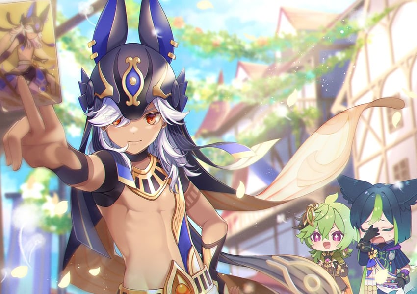 tighnari, cyno, and collei (genshin impact) drawn by rin_gotarou