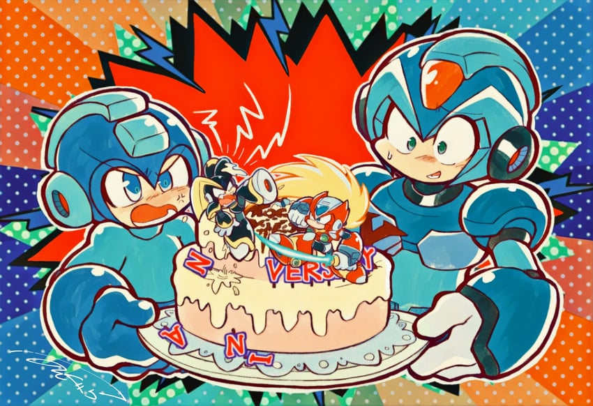 zero, x, mega man, and bass (mega man and 1 more) drawn by nongura