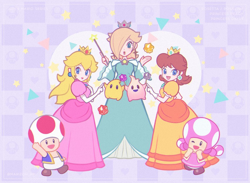 princess peach, rosalina, princess daisy, luma, toad, and 3 more (mario) drawn by mayuzumi