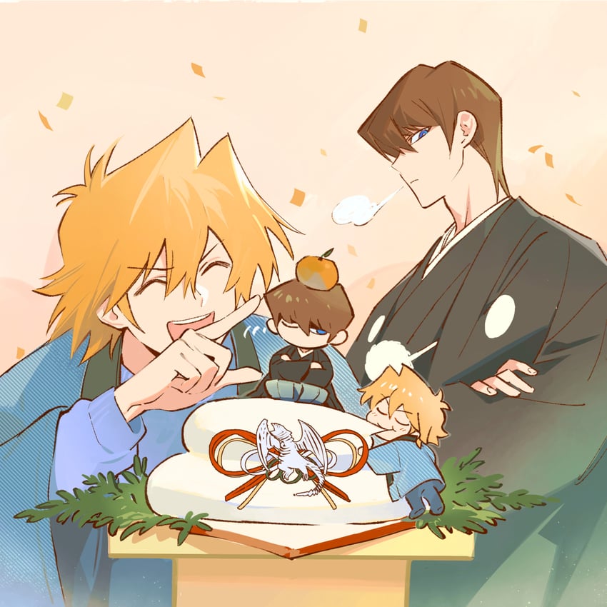 kaiba seto, jonouchi katsuya, and blue-eyes white dragon (yu-gi-oh! and 1 more) drawn by inkerpape